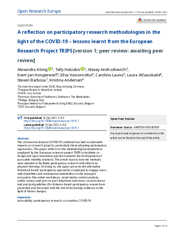 (PDF) A reflection on participatory research methodologies in the light ...