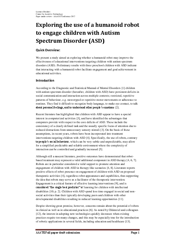 (PDF) Exploring the use of a humanoid robot to engage children with ...