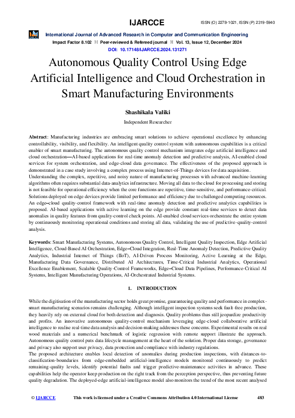 (PDF) Autonomous Quality Control Using Edge Artificial Intelligence and ...
