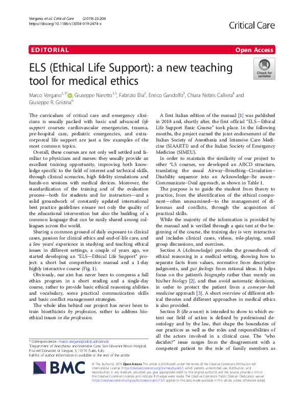 (PDF) ELS (Ethical Life Support): a new teaching tool for medical ethics