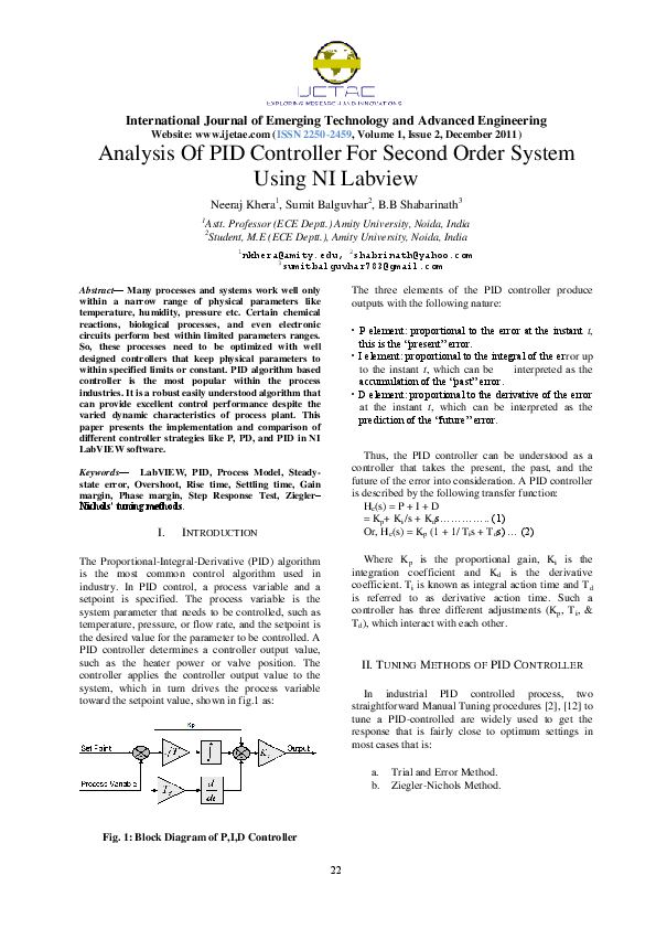 (PDF) Analysis Of PID Controller For Second Order System Using NI Labview