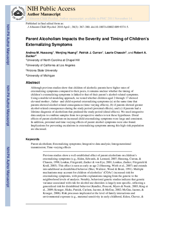 (PDF) Parent Alcoholism Impacts the Severity and Timing of Children’s ...