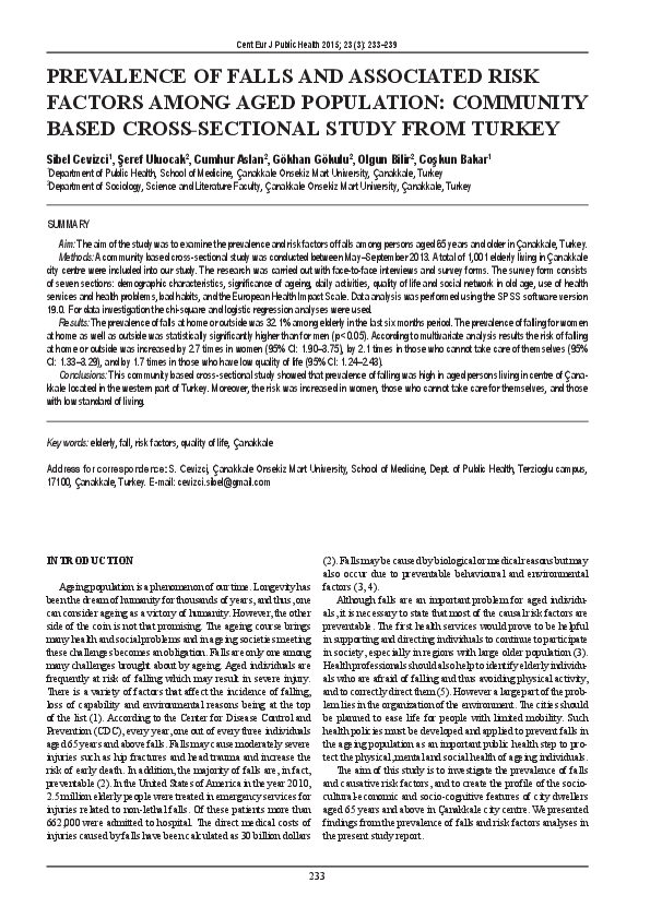 (PDF) Prevalence of Falls and Associated Risk Factors Among Aged ...