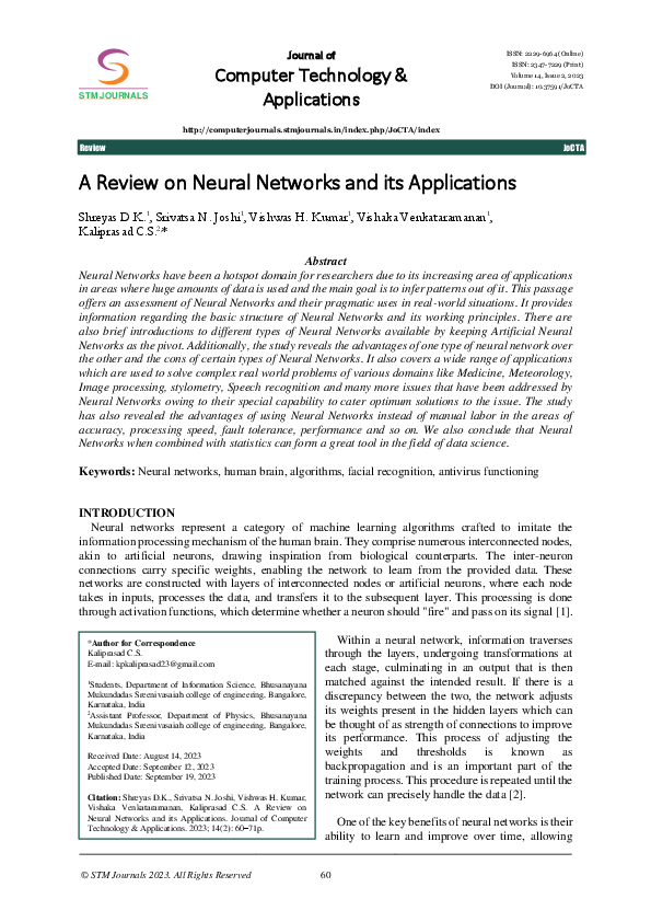 (PDF) A Review on Neural Networks and its Applications