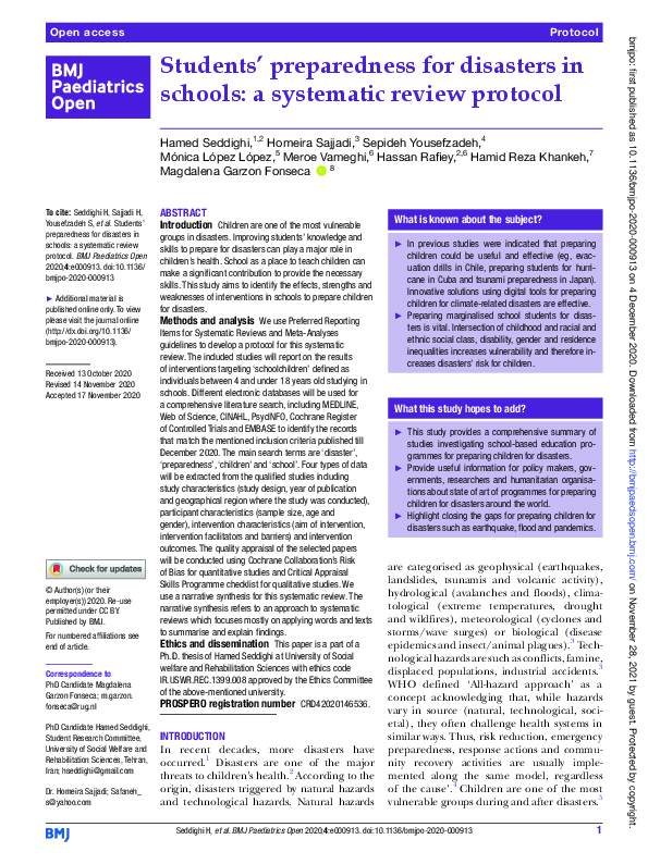 (PDF) Students’ preparedness for disasters in schools: a systematic ...
