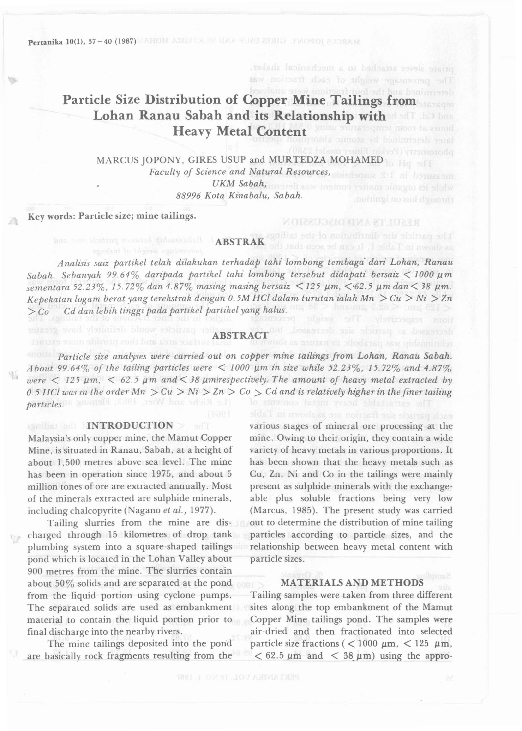 (PDF) Particle Size Distribution of Copper Mine Tailings fromLohan ...