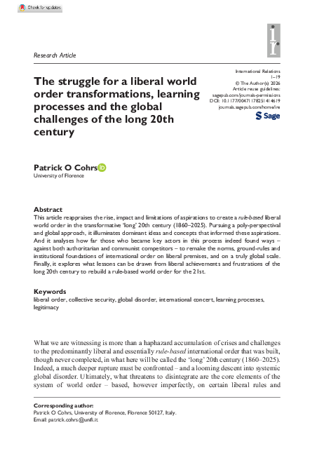 (PDF) The struggle for a liberal world order: transformations, learning ...