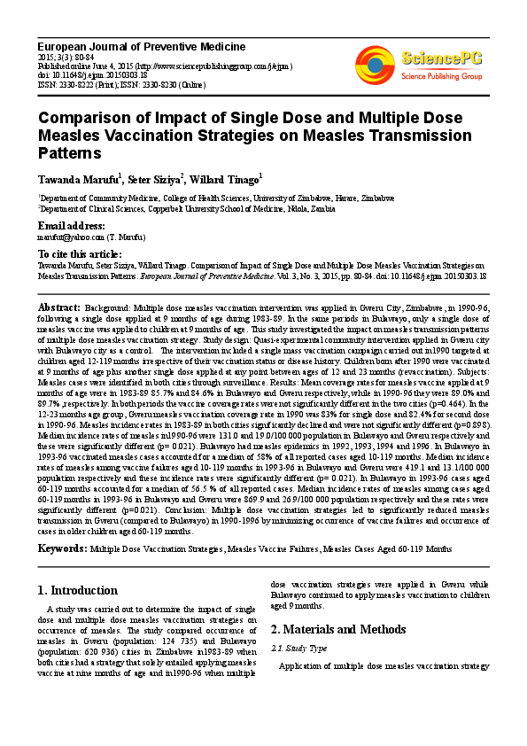 (PDF) Comparison of Impact of Single Dose and Multiple Dose Measles ...