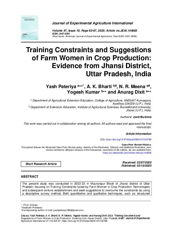 (PDF) Training Constraints and Suggestions of Farm Women in Crop ...