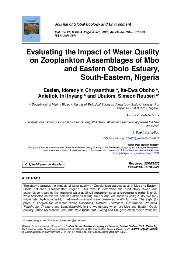 (PDF) Evaluating the Impact of Water Quality on Zooplankton Assemblages ...