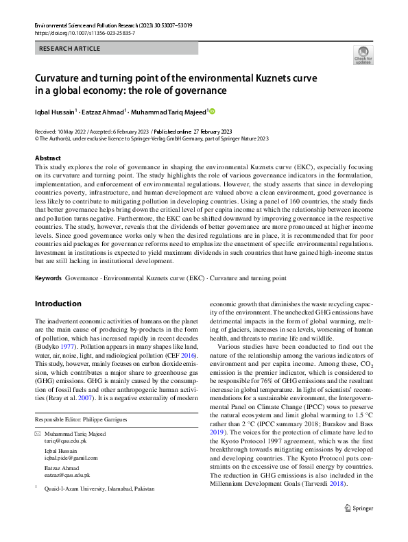 (PDF) Curvature and turning point of the environmental Kuznets curve in ...