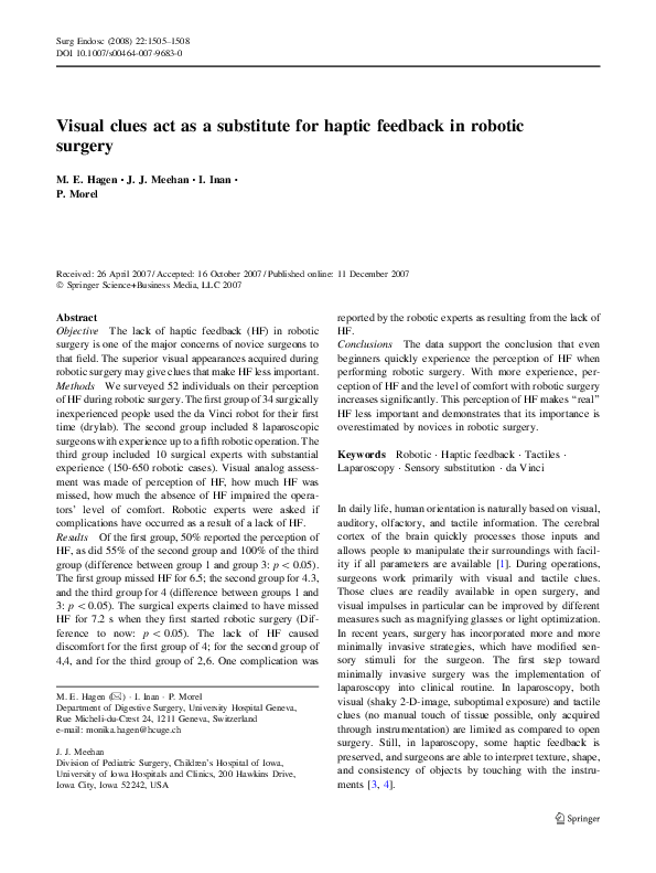 (PDF) Visual clues act as a substitute for haptic feedback in robotic ...