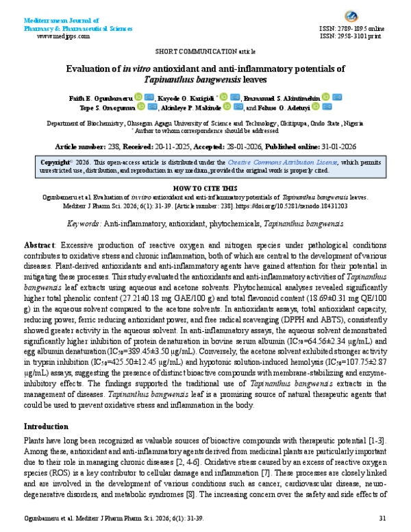 (PDF) Evaluation of in vitro antioxidant and anti-inflammatory ...