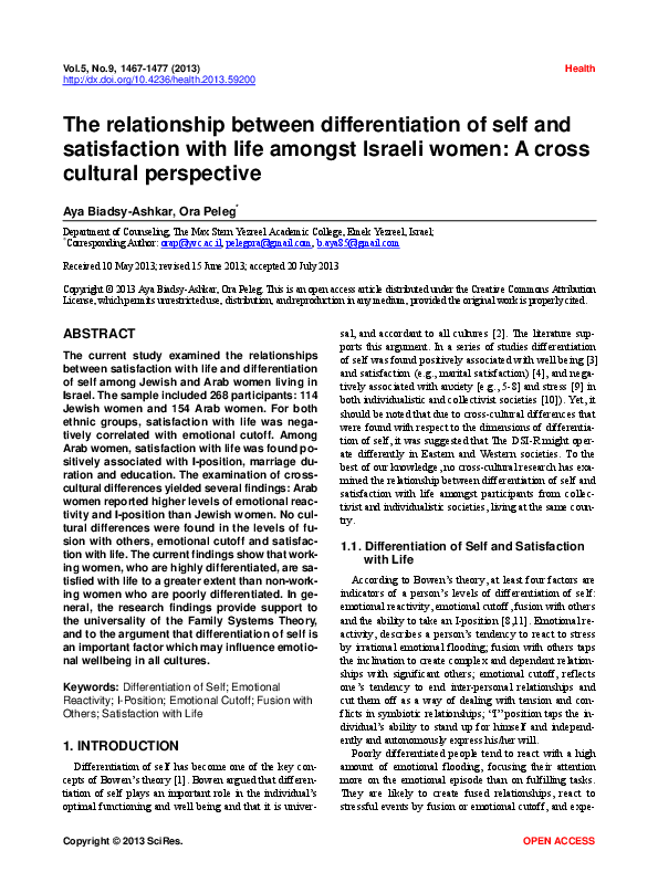 (PDF) The relationship between differentiation of self and satisfaction ...