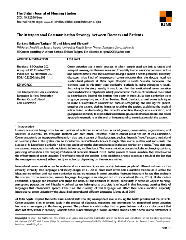 (PDF) The Interpersonal Communication Strategy between Doctors and Patients