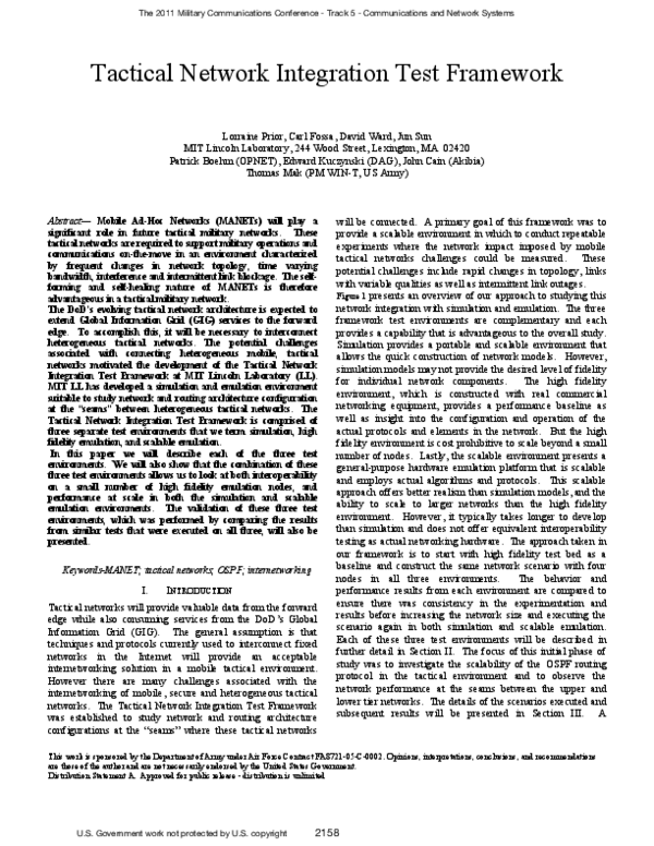 (PDF) Tactical Network Integration Test Framework