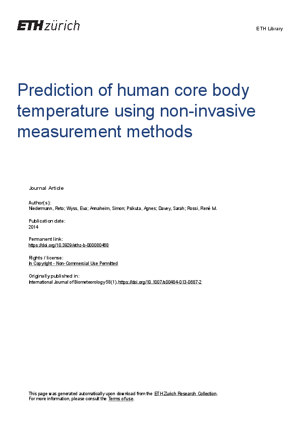 (PDF) Prediction of human core body temperature using non-invasive ...