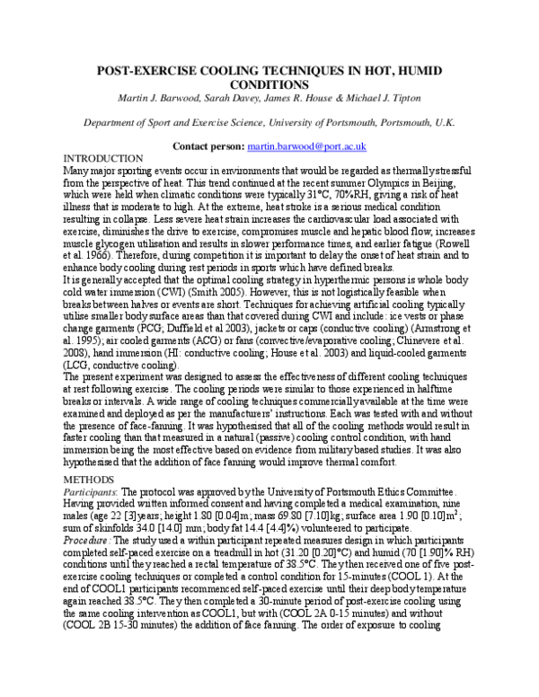 (PDF) Post-exercise cooling techniques in hot, humid conditions