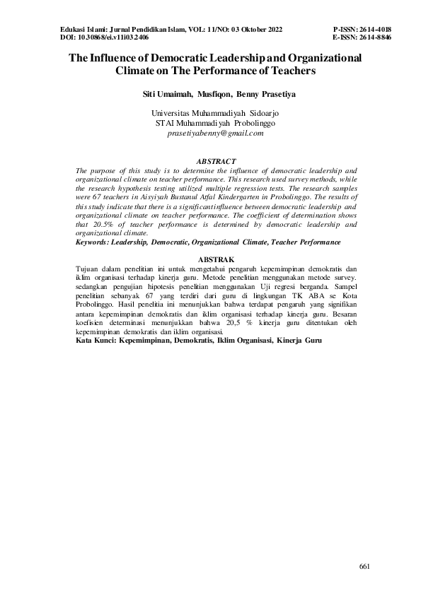 (PDF) The Influence of Democratic Leadership and Organizational Climate ...