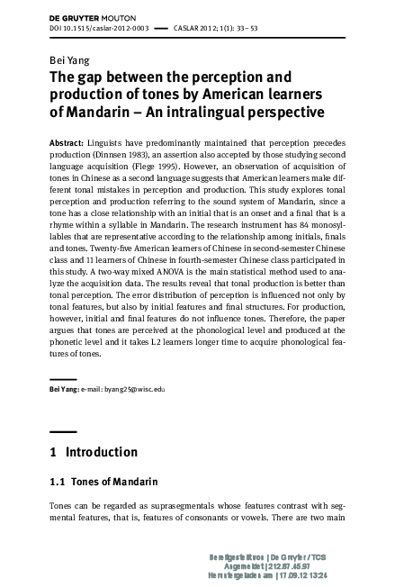 (PDF) The gap between the perception and production of tones by ...