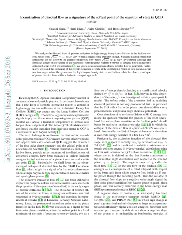 (PDF) Directed flow as a signature of the softest point of the equation ...