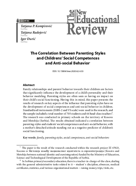 (PDF) The Correlation Between Parenting Styles and Childrens’ Social ...