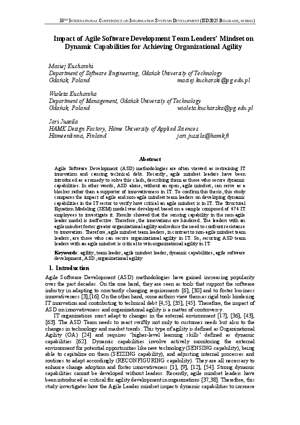 (PDF) Impact of Agile Software Development Team Leaders' Mindset on ...
