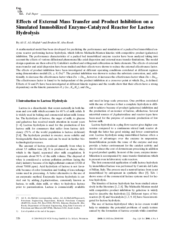 (PDF) Effects of External Mass Transfer and Product Inhibition on a ...