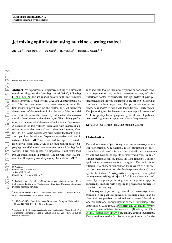 (PDF) Jet mixing optimization using machine learning control