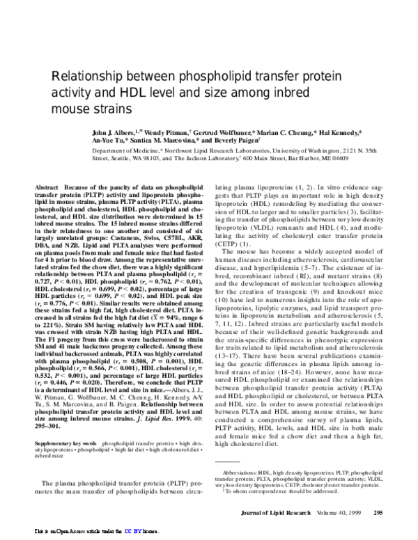 (PDF) Relationship between phospholipid transfer protein activity and ...