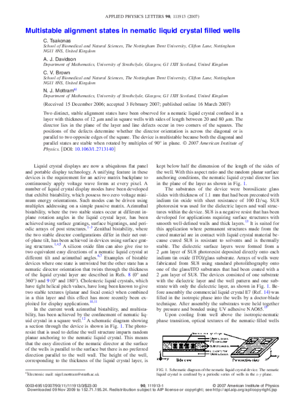 (PDF) Multistable alignment states in nematic liquid crystal filled wells