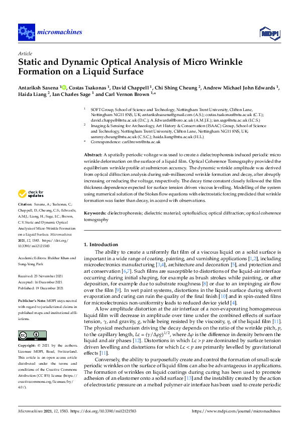 (PDF) Static and Dynamic Optical Analysis of Micro Wrinkle Formation on ...