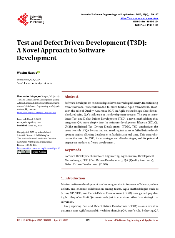 (PDF) Test and Defect Driven Development (T3D): A Novel Approach to ...