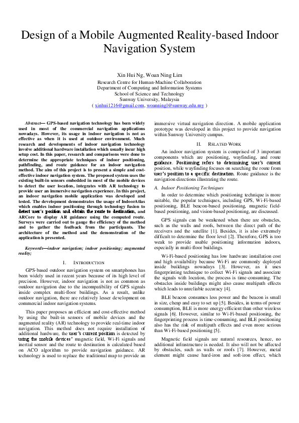 (PDF) Design of a Mobile Augmented Reality-based Indoor Navigation System