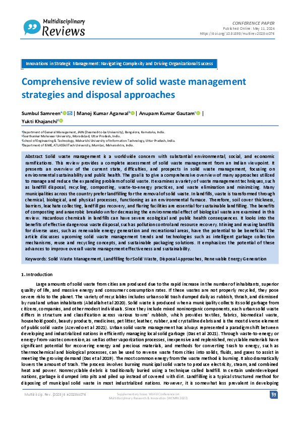 (PDF) Comprehensive review of solid waste management strategies and ...