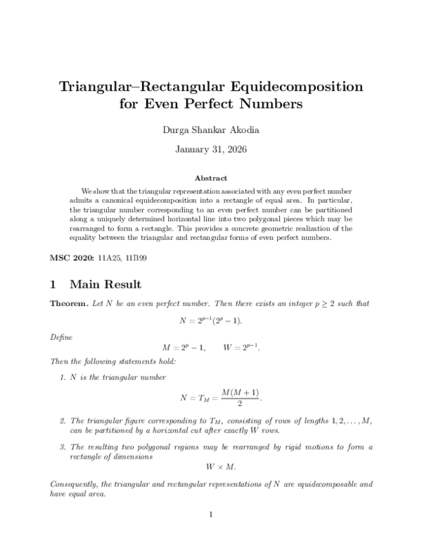 (PDF) Triangular-Rectangular Equidecomposition Theorem for Even Perfect ...