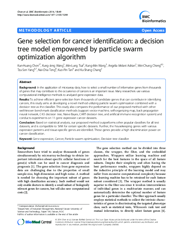 (PDF) Gene selection for cancer identification: a decision tree model ...