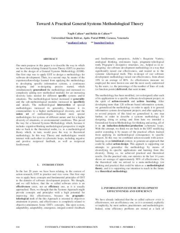 (PDF) Toward a Practical General Systems Methodological Theory