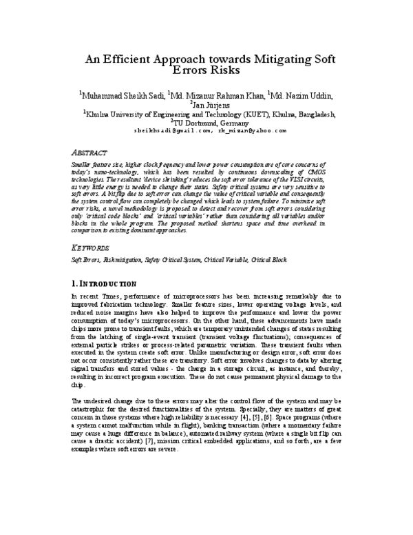(PDF) An Efficient Approach towards Mitigating Soft Errors Risks