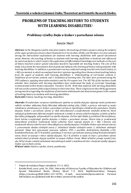 (PDF) Problems of Teaching History to Students with Learning Disabilities