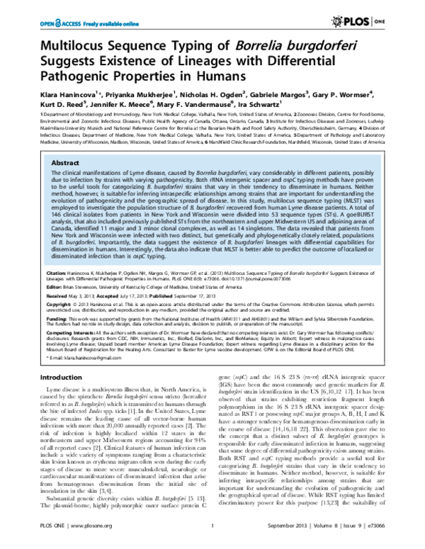 (PDF) Multilocus Sequence Typing of Borrelia burgdorferi Suggests ...