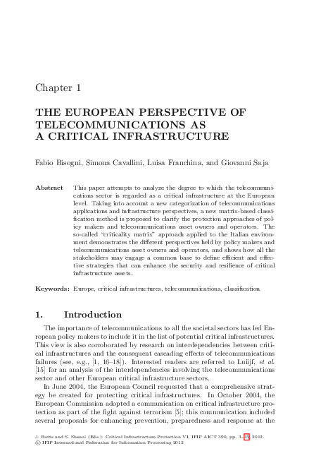 (PDF) The European Perspective of Telecommunications as a Critical ...