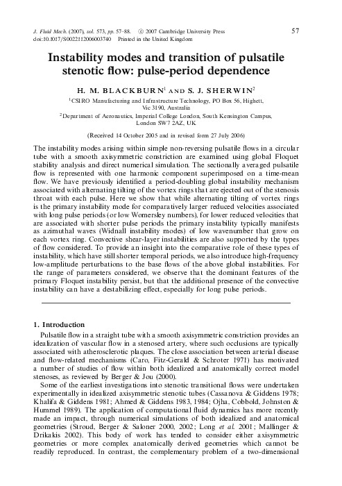 (PDF) Instability modes and transition of pulsatile stenotic flow ...