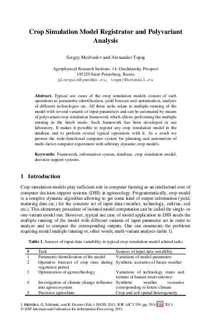 (PDF) Crop Simulation Model Registrator and Polyvariant Analysis