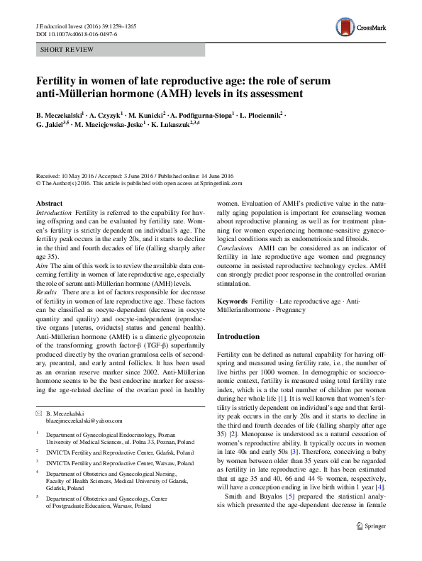 (PDF) Fertility in women of late reproductive age: the role of serum ...