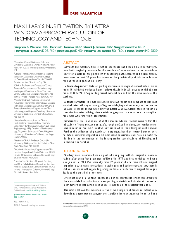 (PDF) Maxillary Sinus Elevation by Lateral Window Approach: Evolution ...