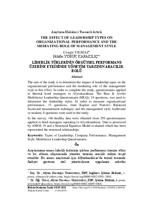 (PDF) The Effect of Leadership Types on Organizational Performance and ...