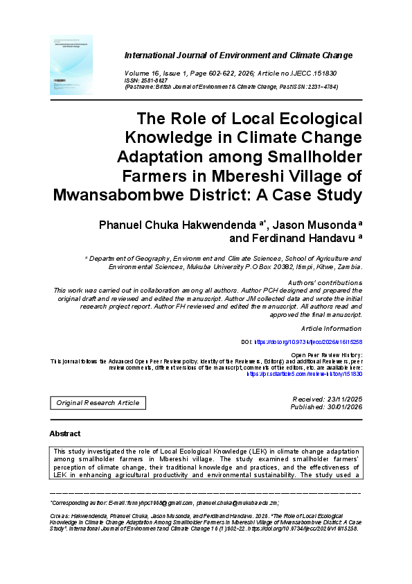 (PDF) The Role of Local Ecological Knowledge in Climate Change ...