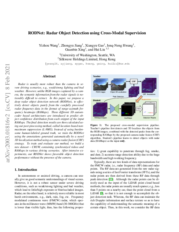 (PDF) RODNet: Radar Object Detection using Cross-Modal Supervision