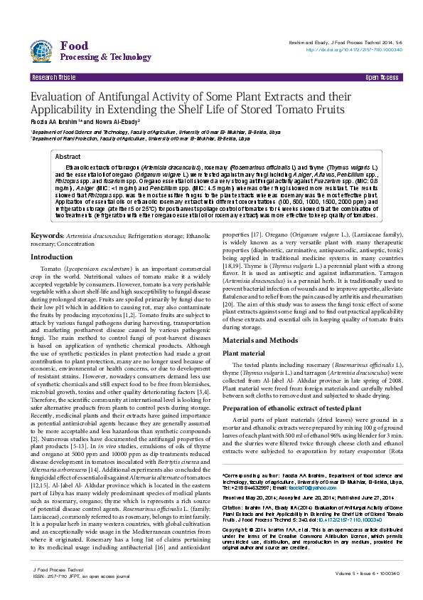 (PDF) Evaluation of Antifungal Activity of Some Plant Extracts and ...